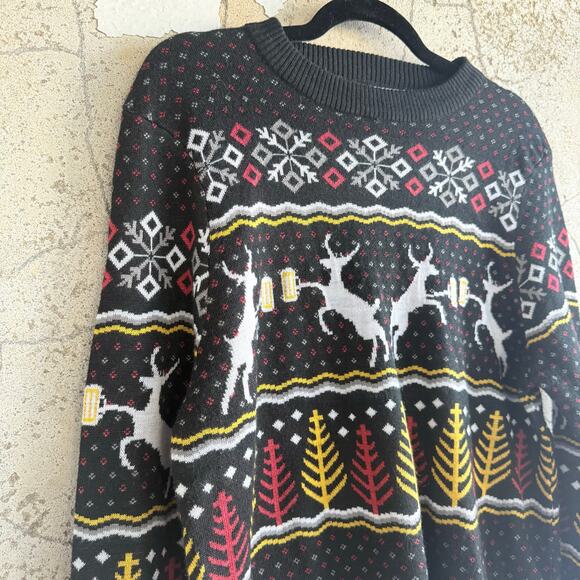 Tipsy Elves Ugly Christmas Sweater Men L Beer Drinking Reindeer Caribrew Holiday - Picture 3 of 8